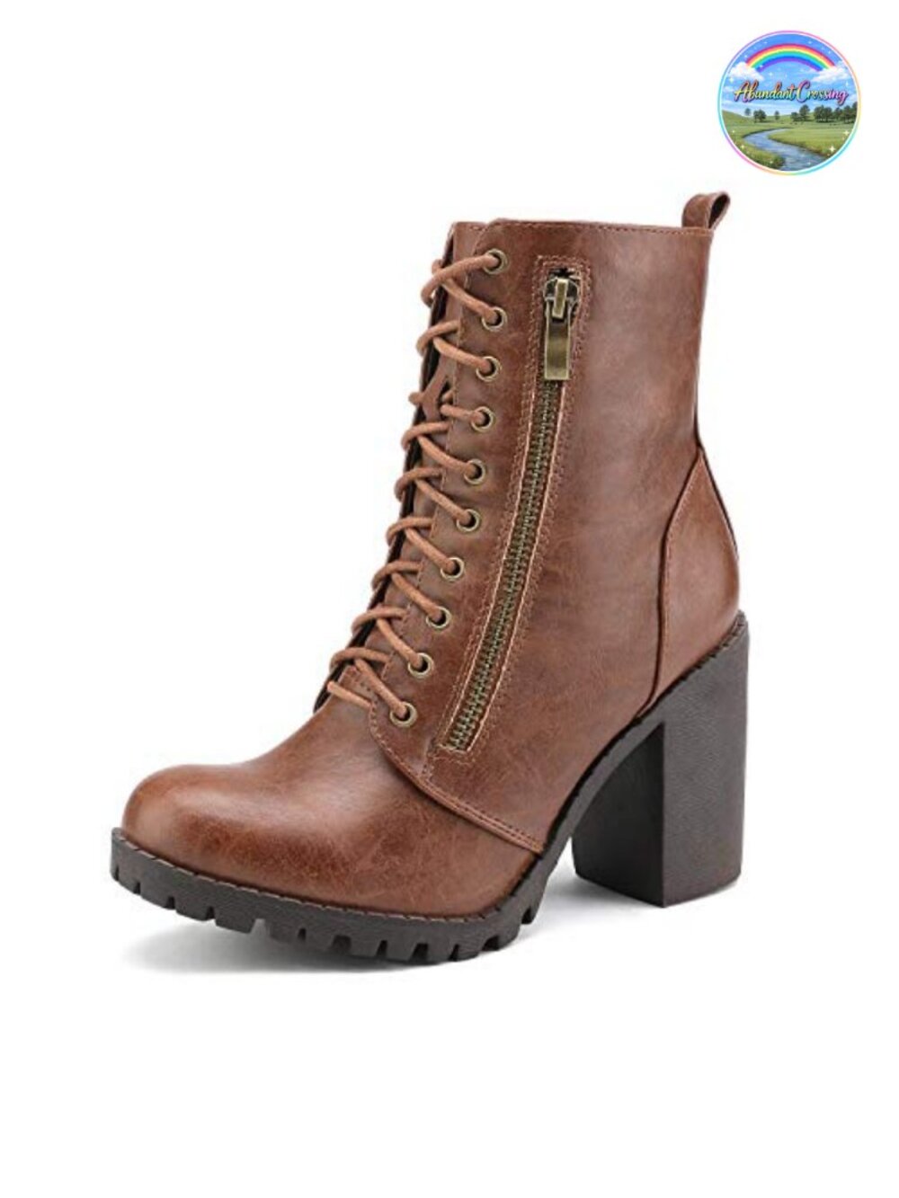 Women's Faux Leather Combat Ankle Booties Chunky Heel Lace Up
